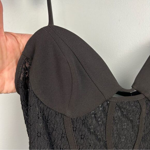 Zara Lace Bodysuit Black Spaghetti Straps Snap Crotch Side Zip 7843/770 Sz L - Picture 14 of 15